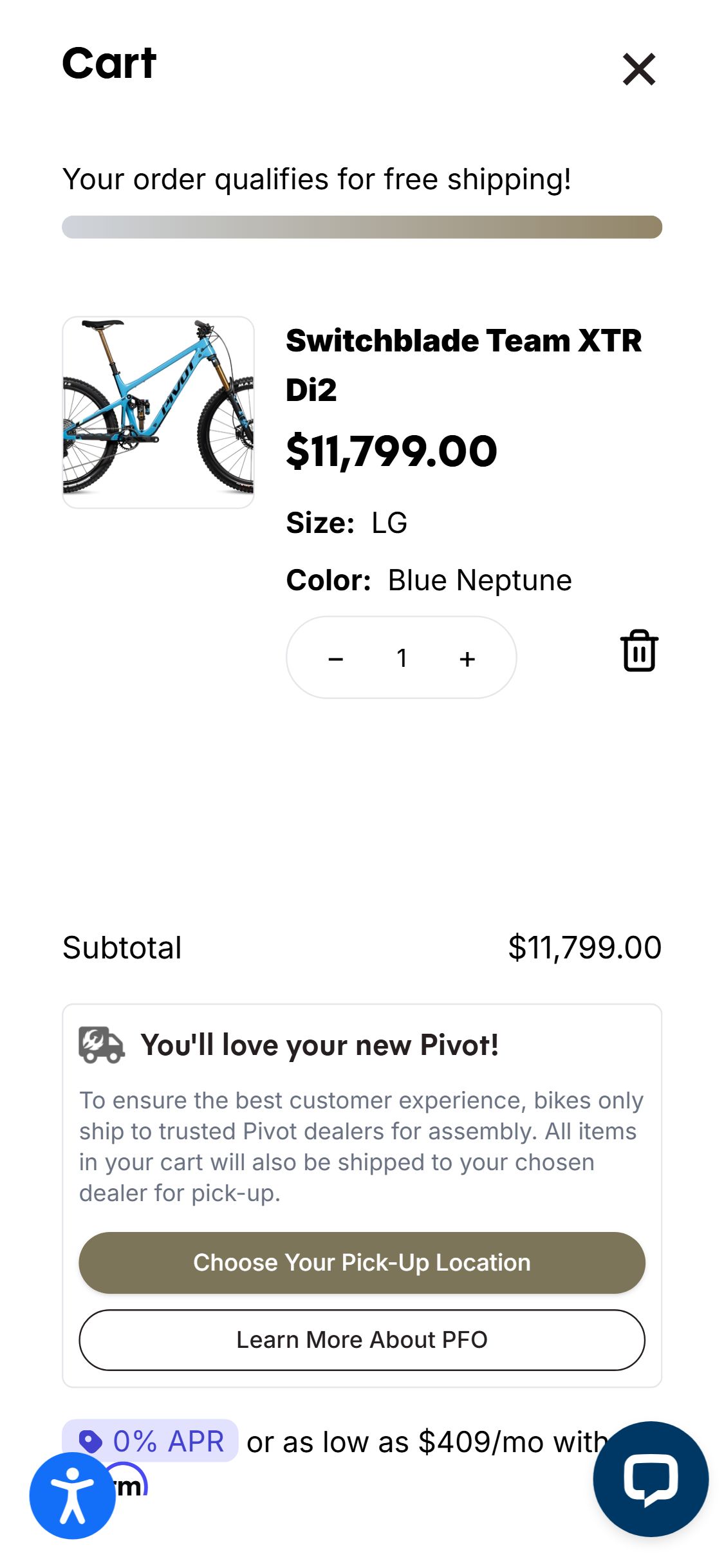 Pivot Cycles — Cart with no express payment buttons