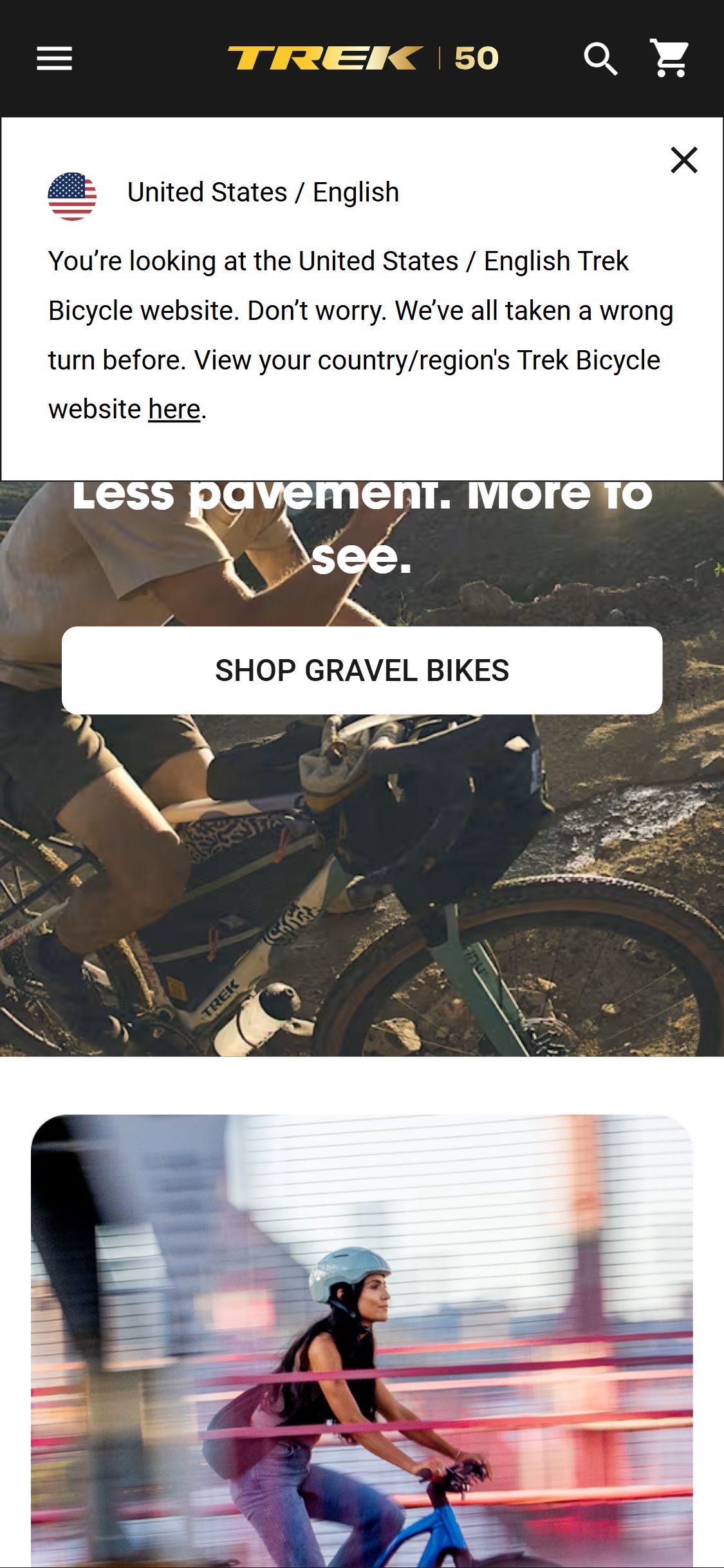Trek Bikes — Persistent search bar on mobile