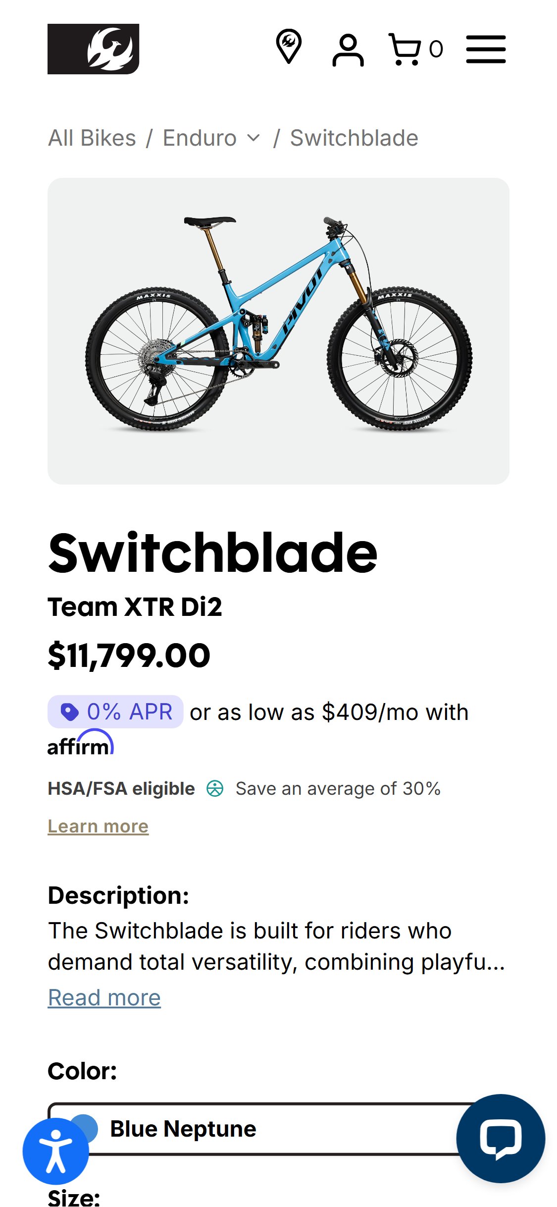 Pivot Cycles — PDP above fold with no star rating or review count