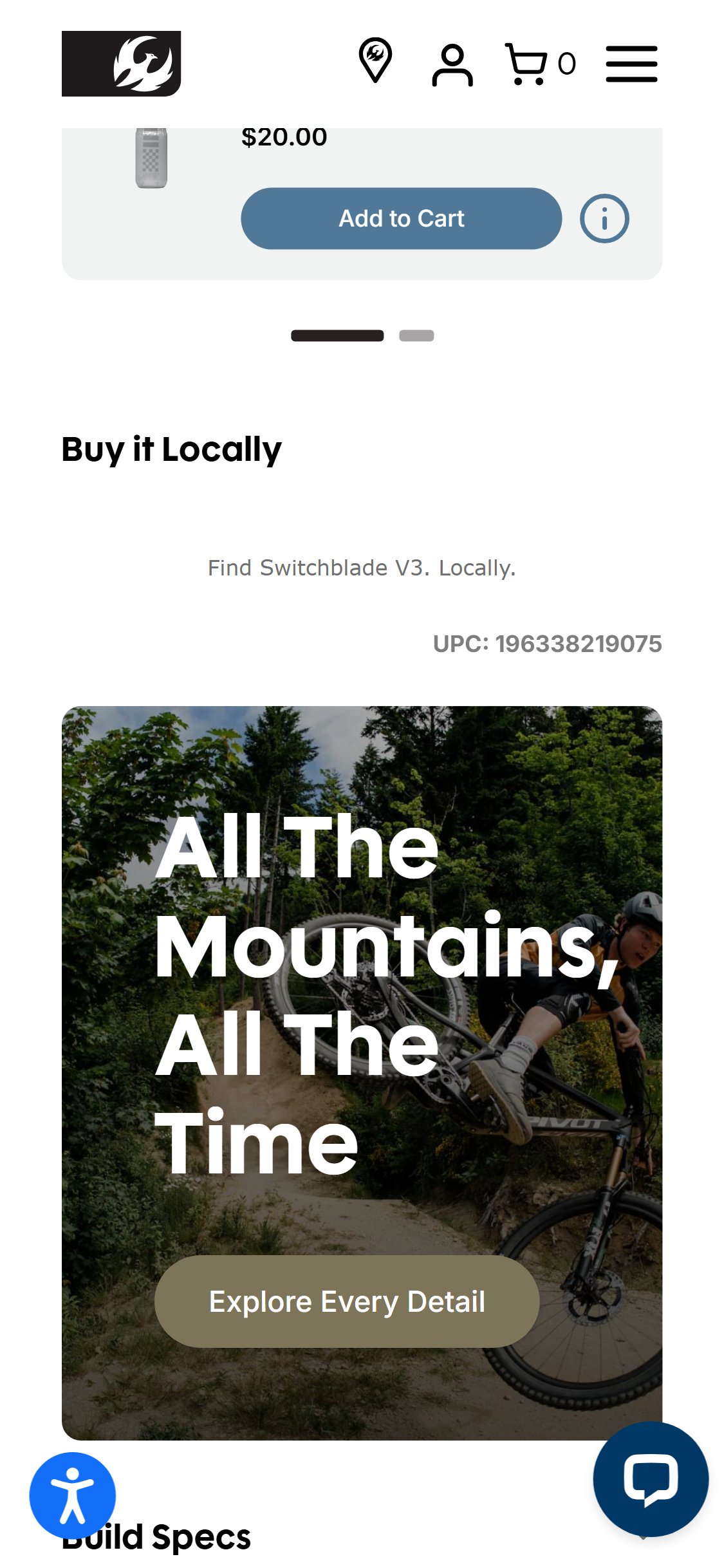 Pivot Cycles — ATC disappears after scrolling past hero (no sticky bar)